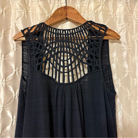 Anthropologie Saturday Sunday Crochet Duster Cardigan Navy Blue Vest - Picture 9 of 15